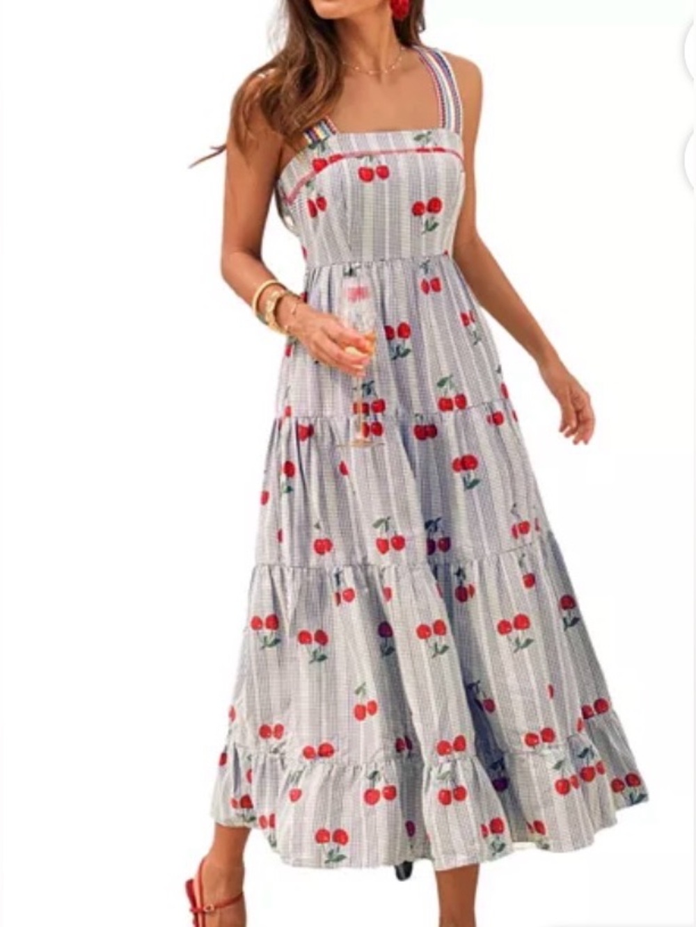 CUPSHE Women's Fruit Pie Cherry Maxi Beach Dress - M - NWT! - Adorable